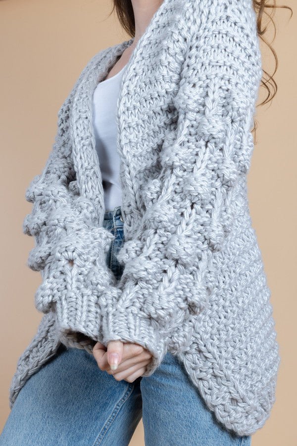 Knit Cardigan With Bauble Sleeves - Light Slate Gray