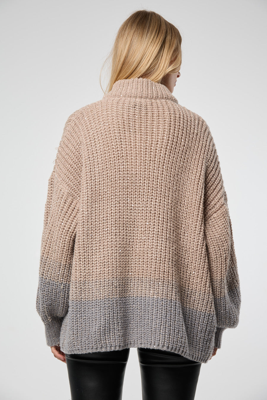 Zip Up Sequin Cardigan - Beige