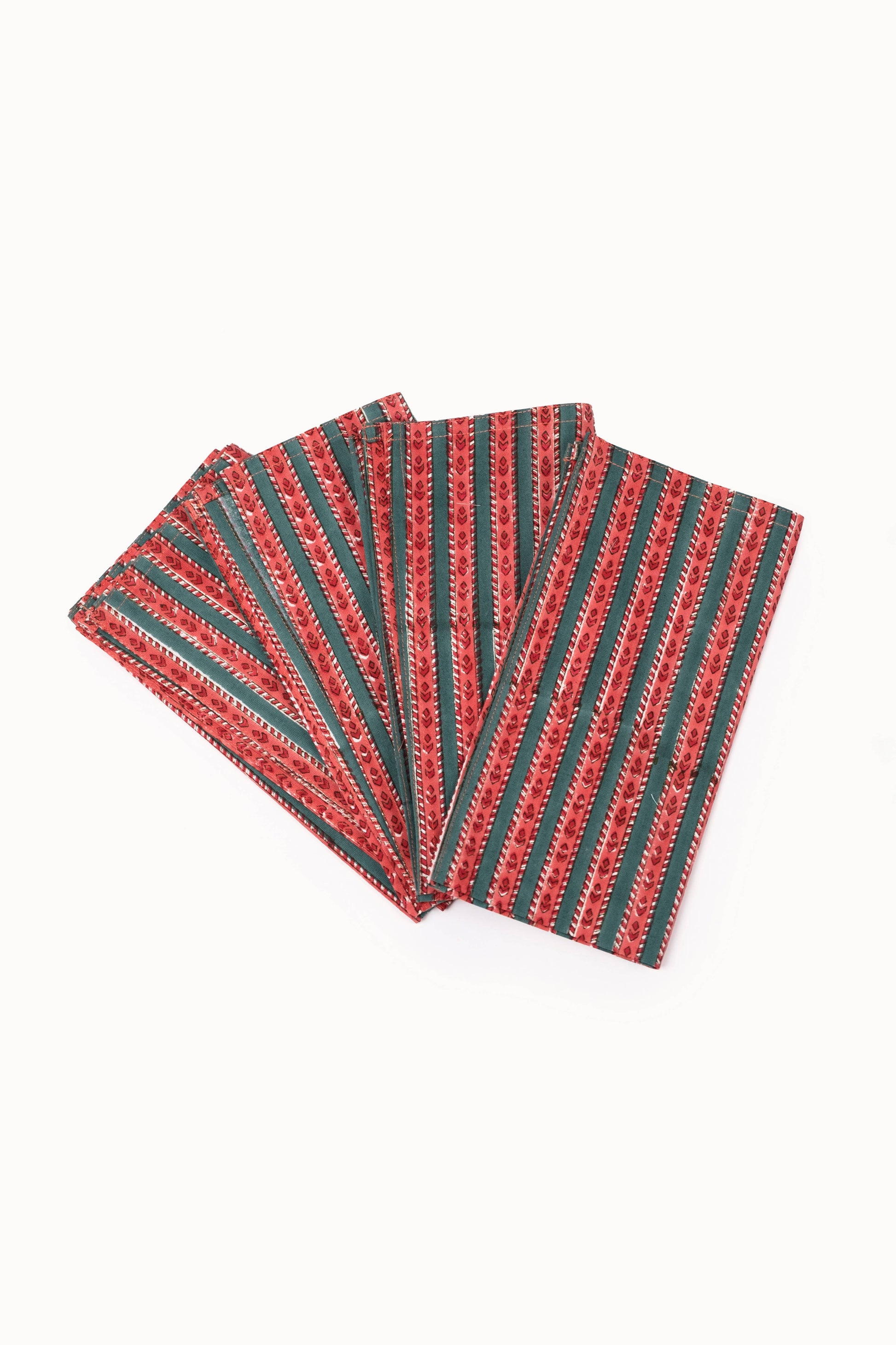 Crimson Stripe Large Block Print Napkins (Set of 4)