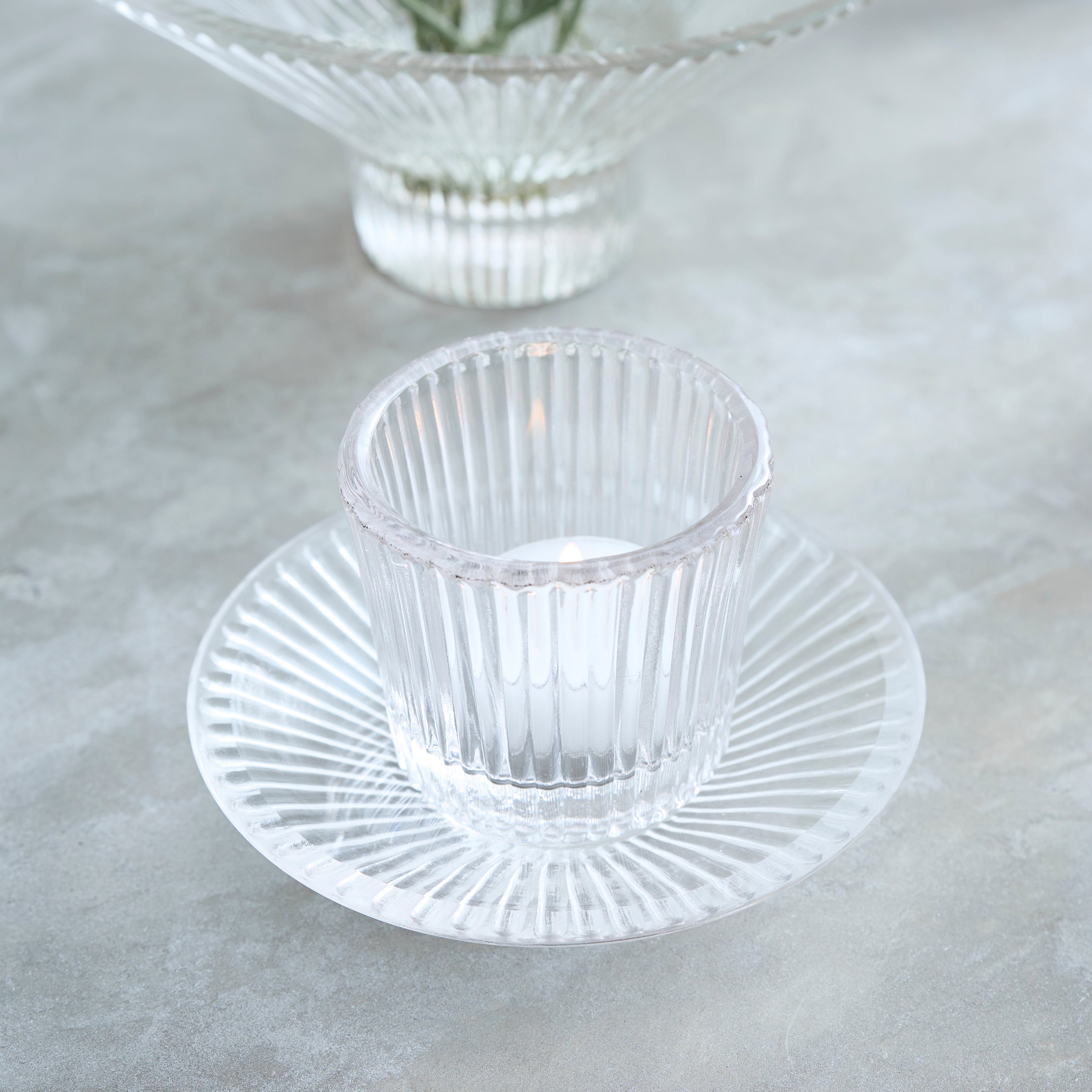 Pressed Clear Glass Tealight / Votive Holders - Set of 4