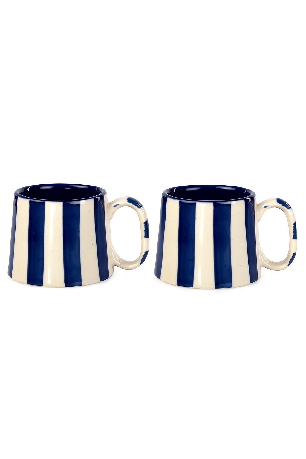 Ceramic Dark Blue Stripe  Coffee cup - 3.5 x 2.5 Inches ( Set of 2 )