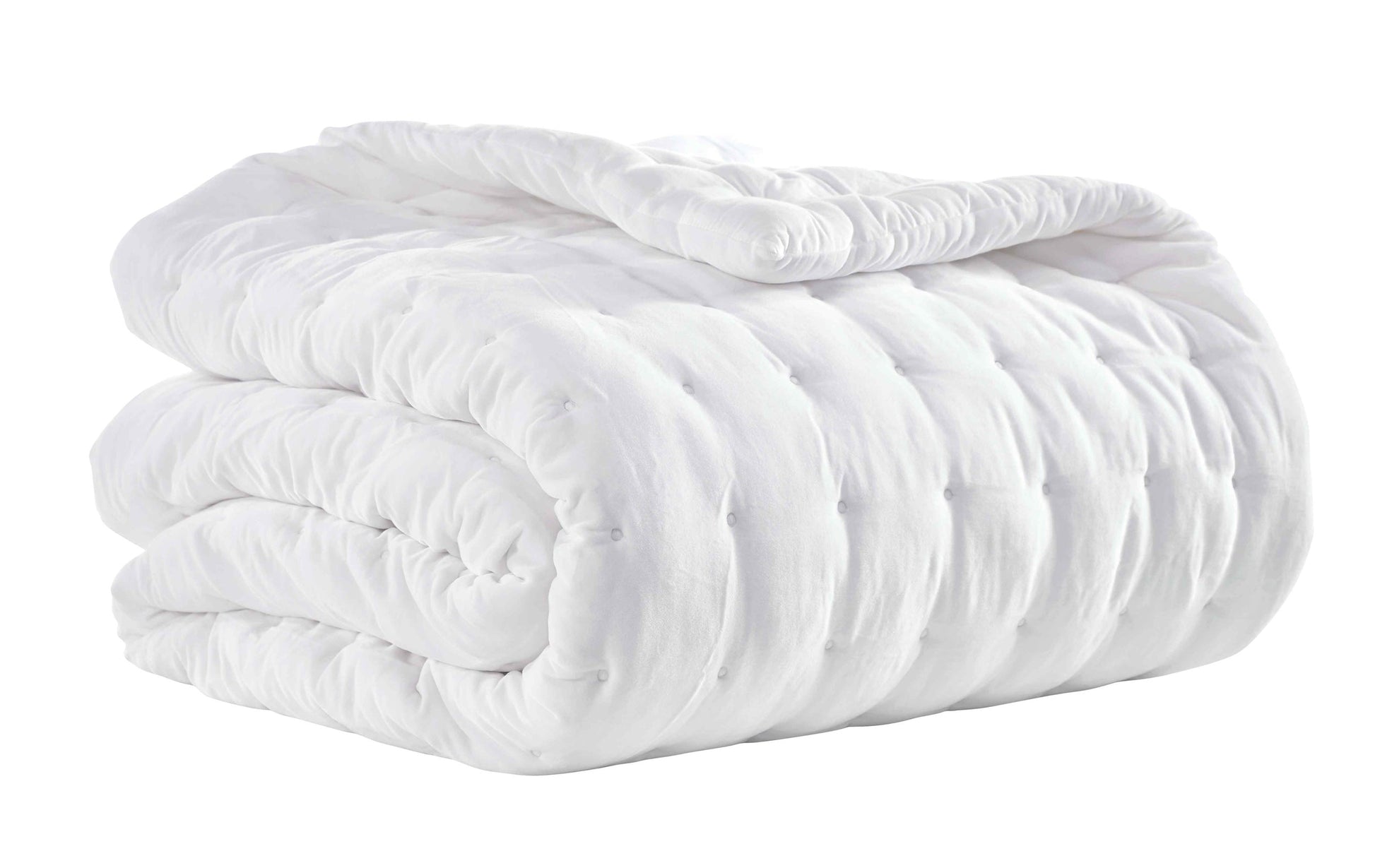 QT-353-11096_2|Neatly folded white square-quilted bedspread, showcasing its plush texture and clean design. Luxurious and comfortable bedding.