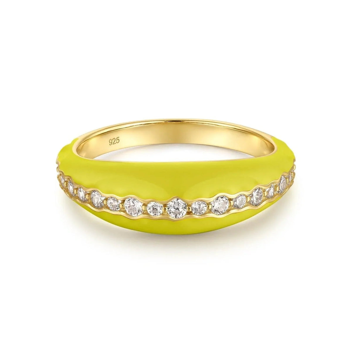 Yellow enamel ring with diamonds from Tapered Yellow Enamel & CZ Channel Ring collection