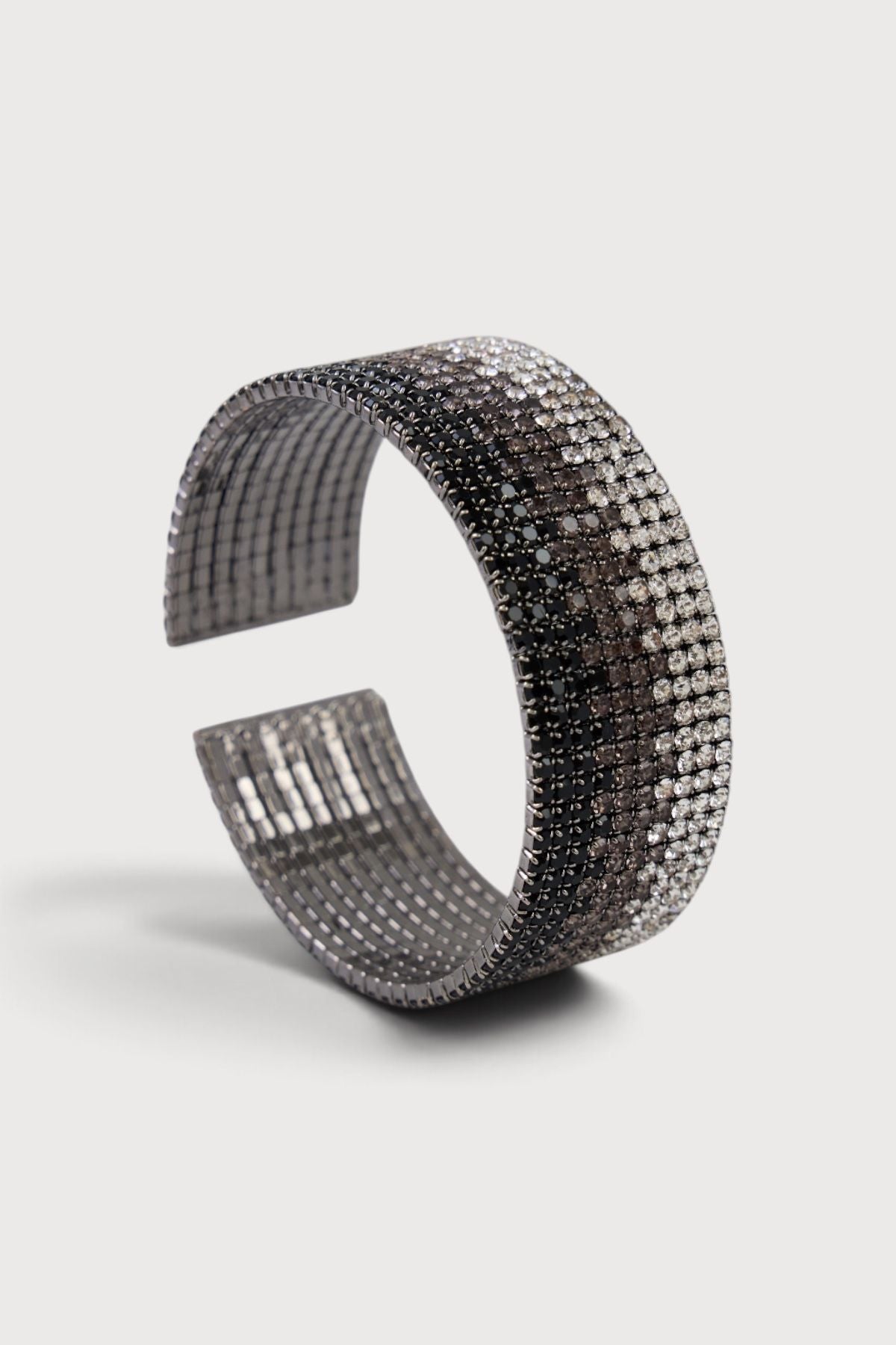 Crystal Row Cuff Bracelet - Black Grey Silver