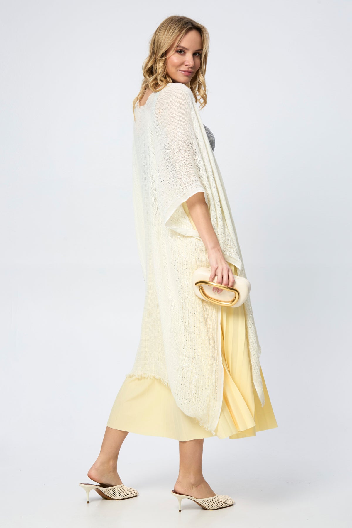 Shimmering Sequin Ruana - Light Yellow