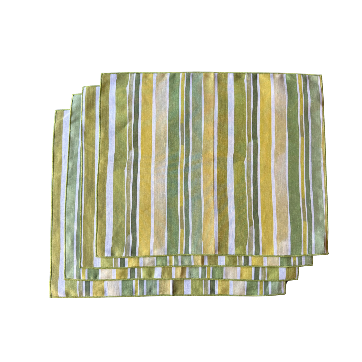 Lagos Stripe linen placemat set of 4 hand-painted in vibrant green mustard and golden yellow - Goldie Home