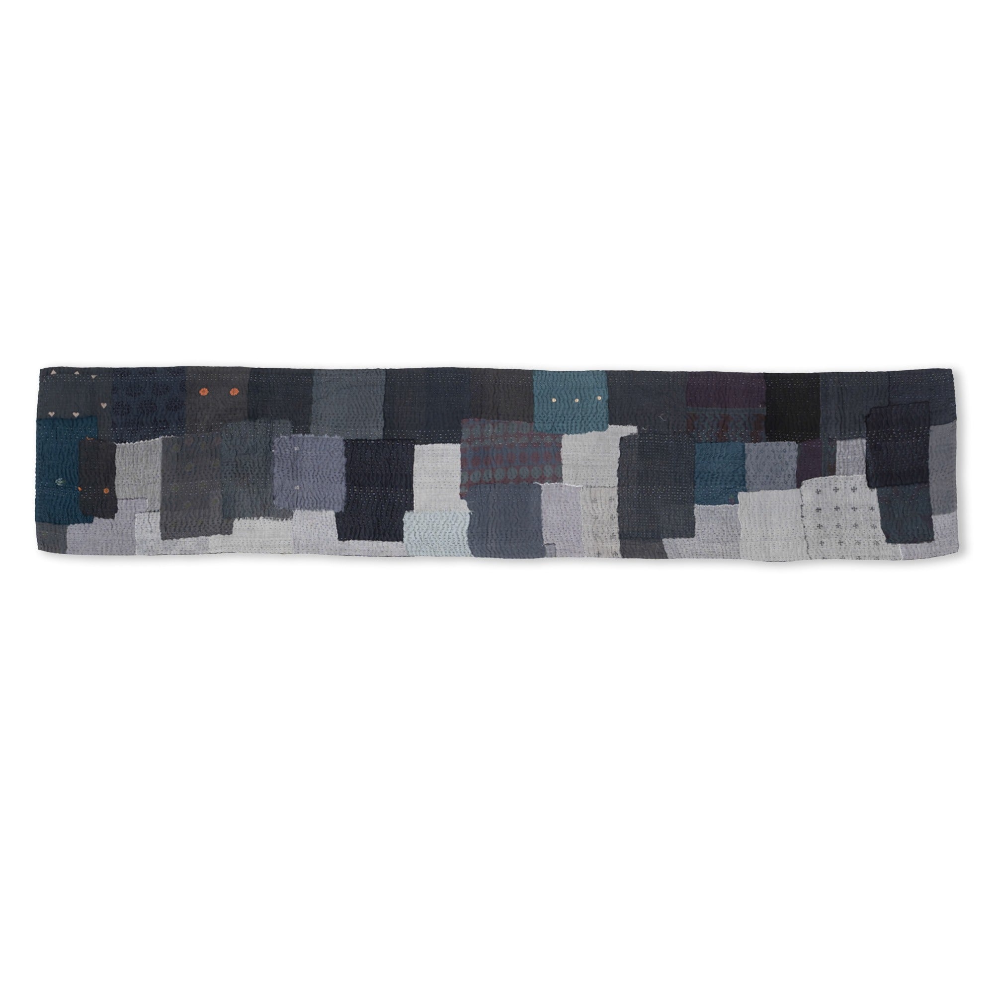 Landscape Fray Patch Vintage Kantha Runner - Black