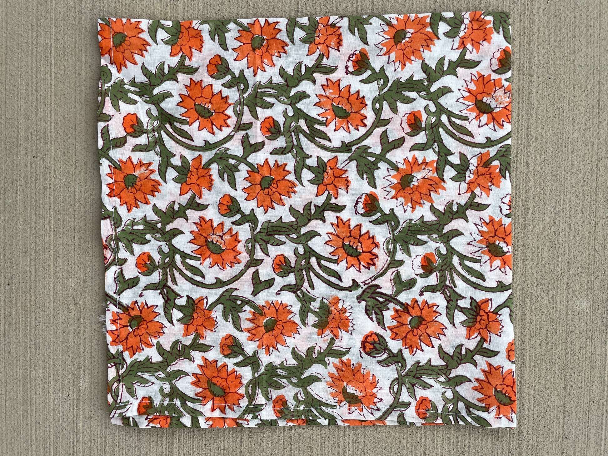 Bandana Scarf - Darlington Floral Papaya Square Flat lay