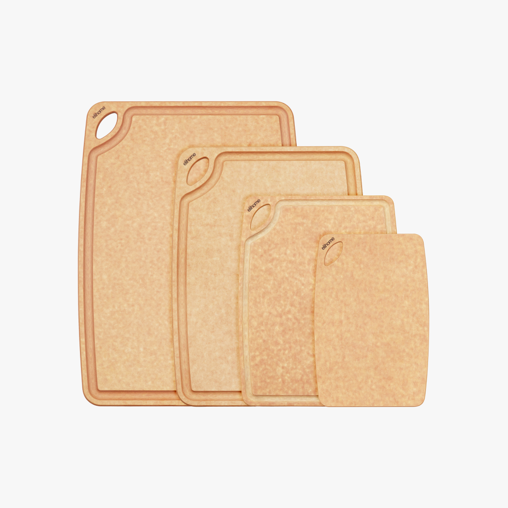 Elihome Classic Series 4 Piece Cutting Board Set (S+M+L+XL) - wood fiber cutting board set with juice grooves