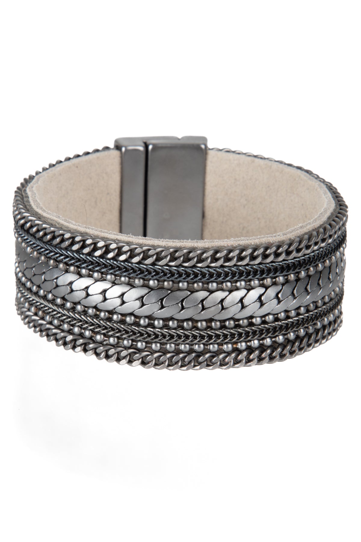 Dainty Chains Leather Bracelet - Gunmetal