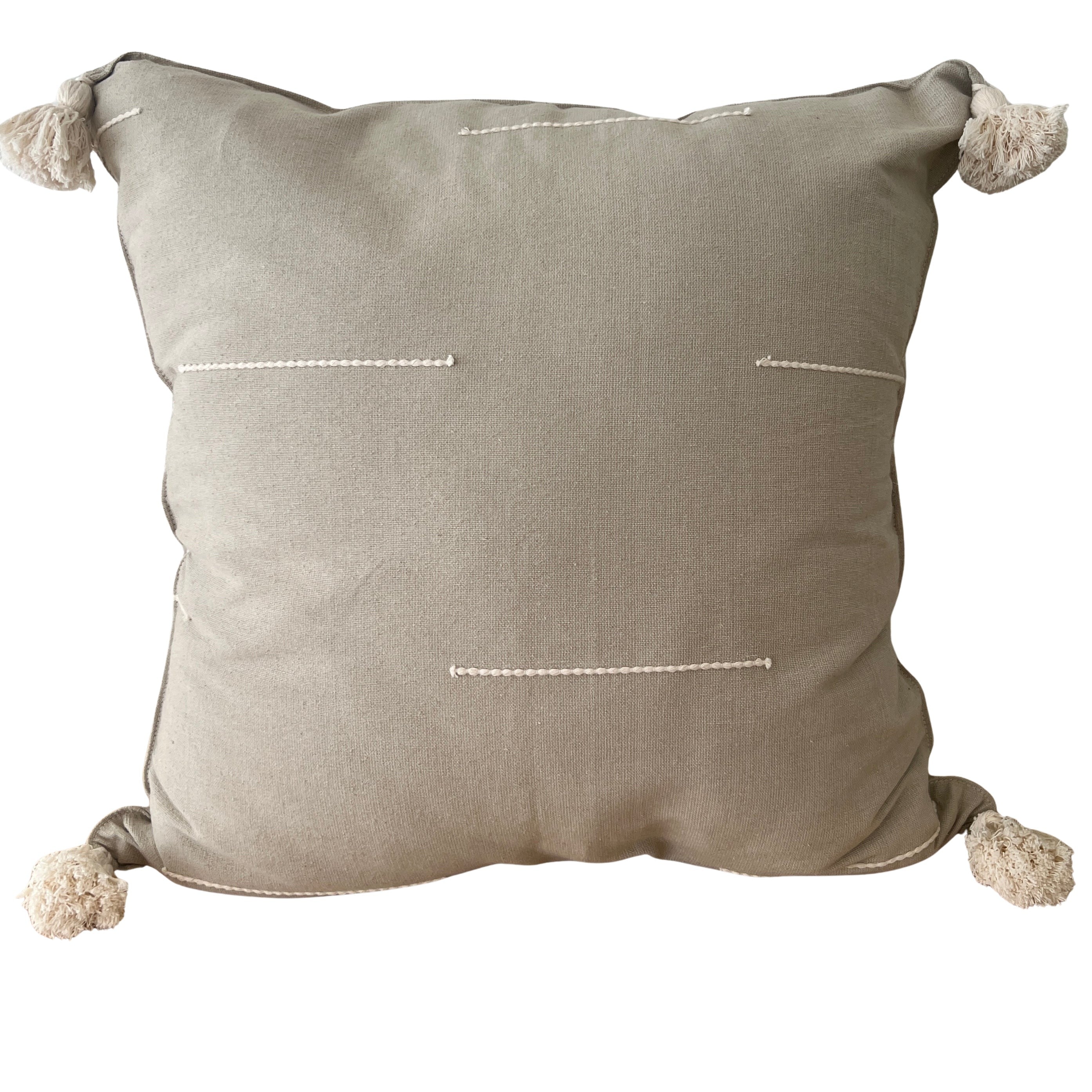 Cotton Tassel Pillow with Embroidered Detail