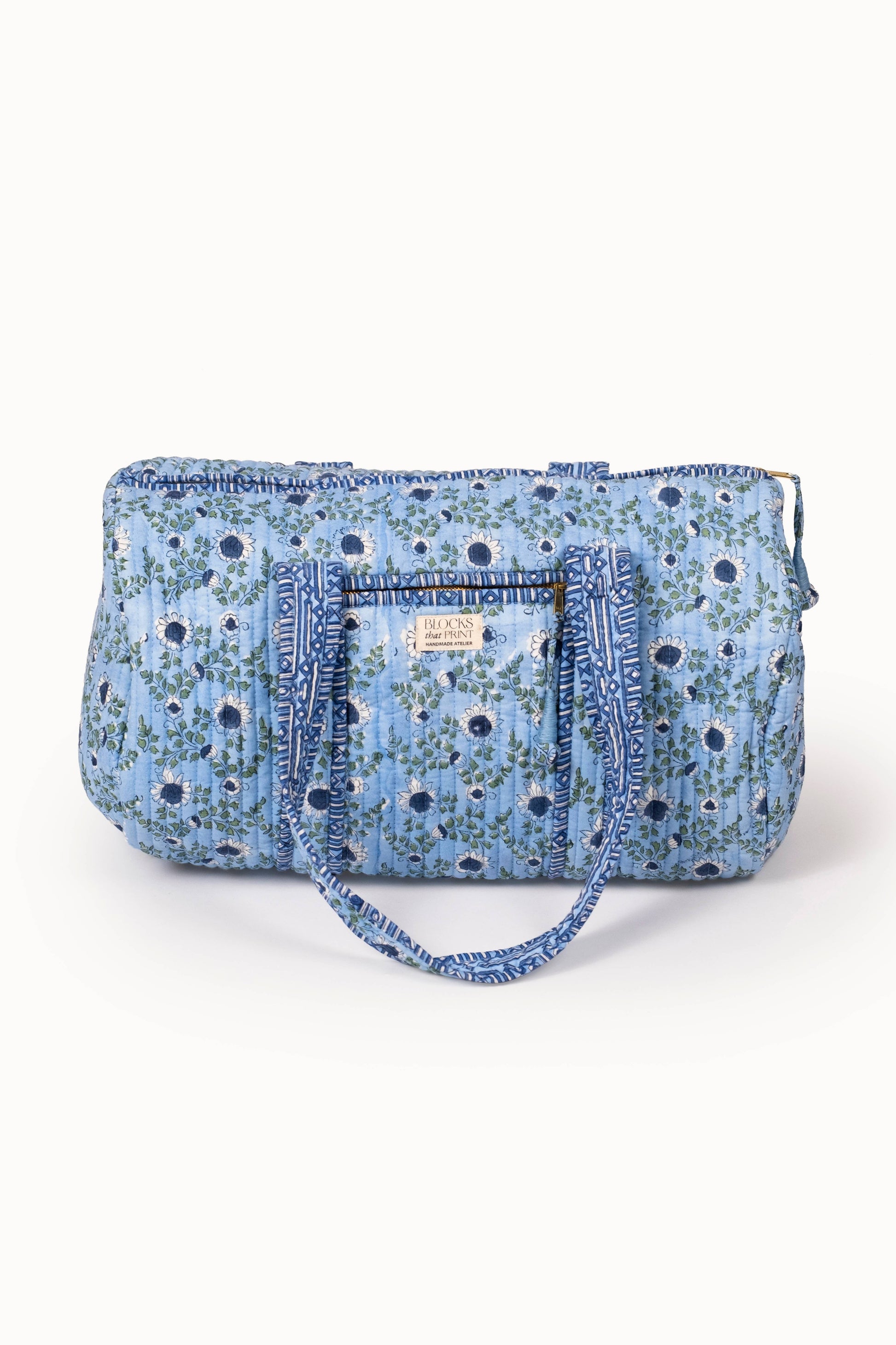 Parijat Ocean Blue Block Print Quilted Duffle Bag