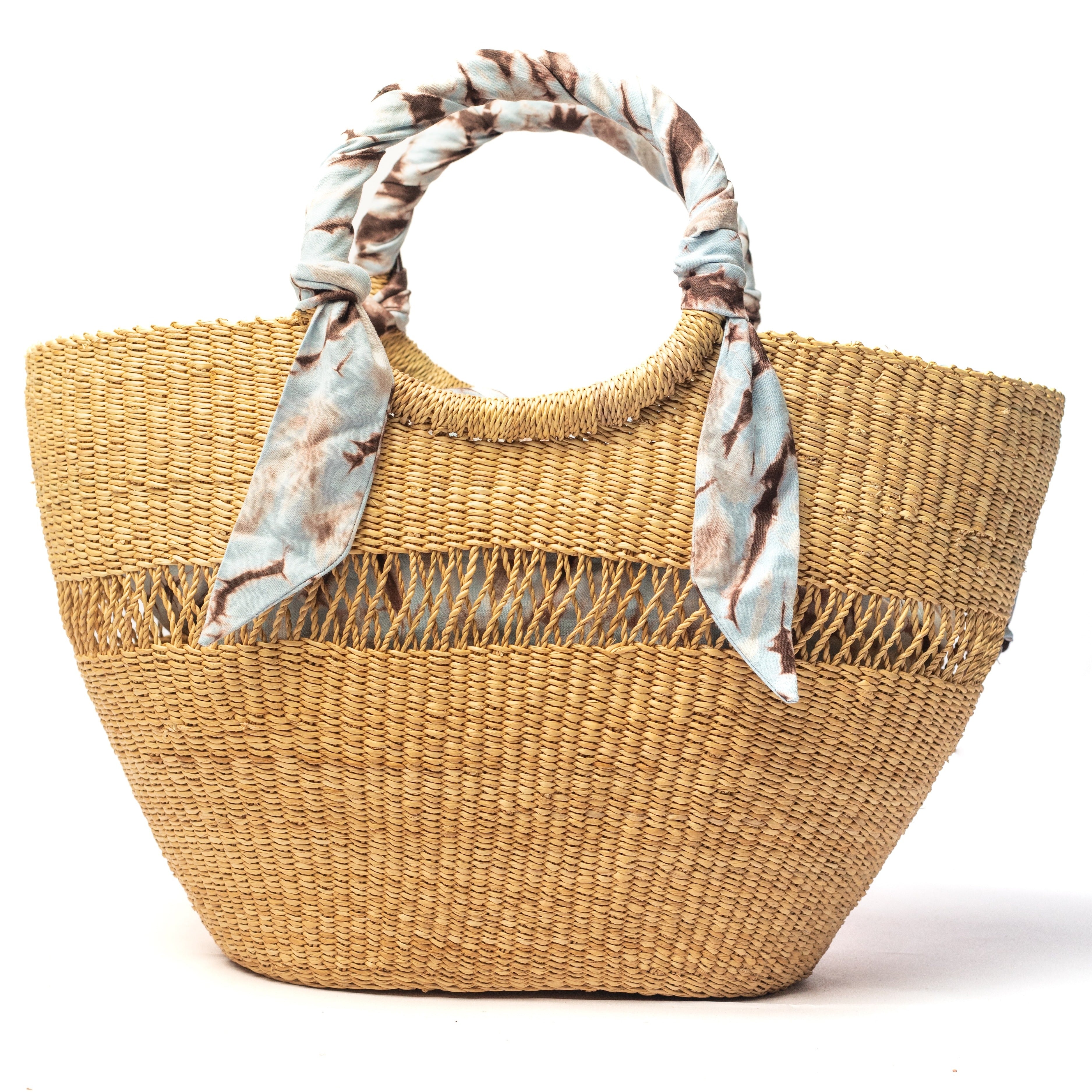 Butterfly Bag Medium - Natural w/ Light Blue, White and Brown Lining