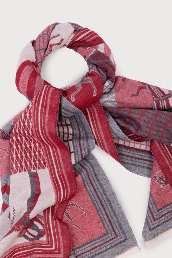 Equestrian Patchwork Knit Scarf - Red