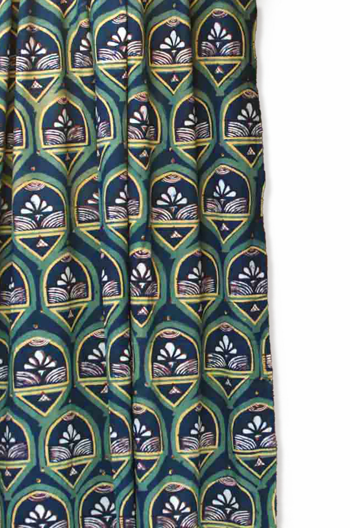 Hand Block Print Cotton Curtain, Sustainable Window Drape - Rajkumari