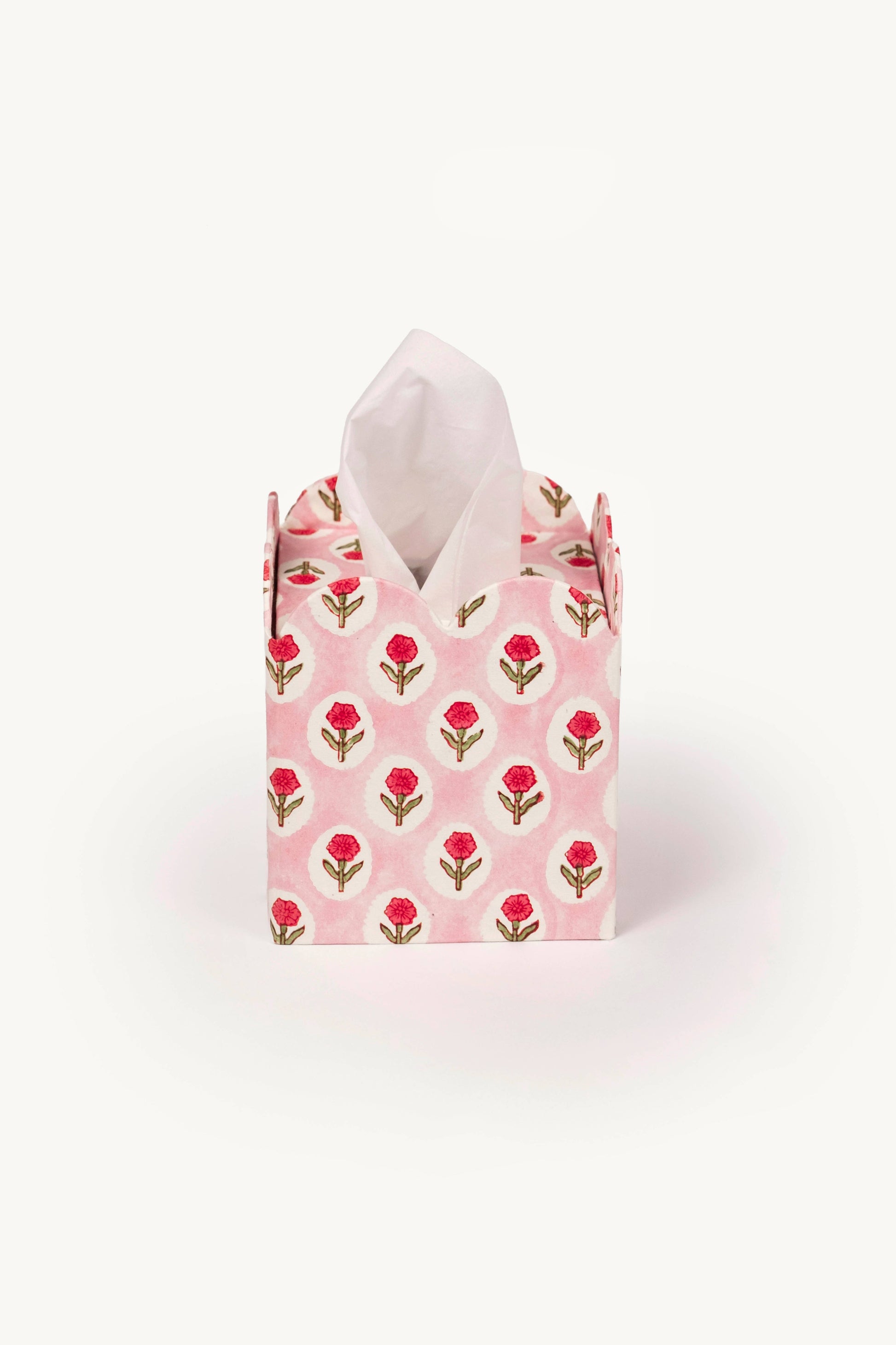 Block Print Tissue Box Cover- Tea Rose (Collapsible)