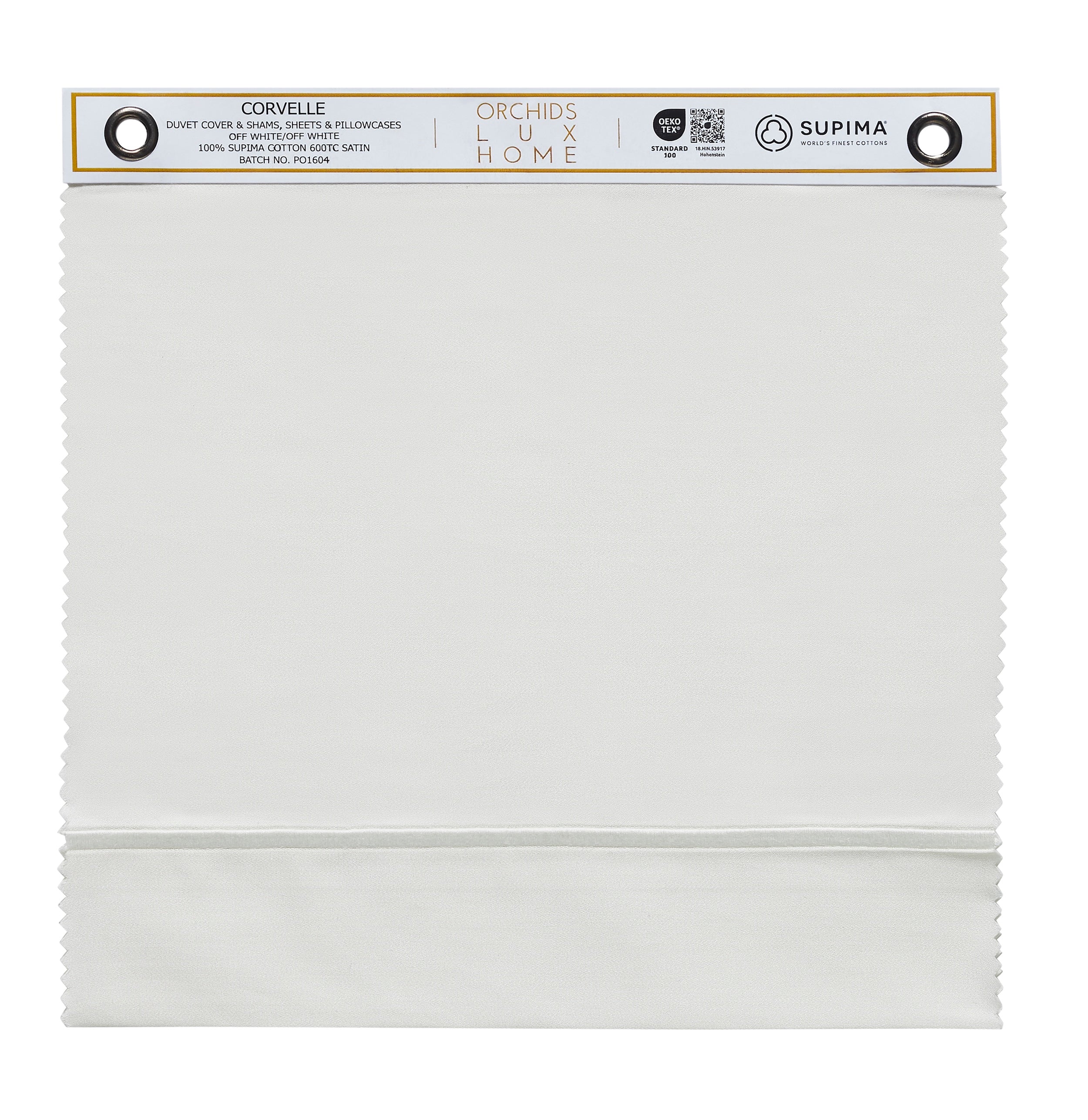 SWT-546-X_1|100% Supima cotton Corvelle swatch, 600TC sateen, white, for luxurious duvet covers and shams, OEKO-TEX.