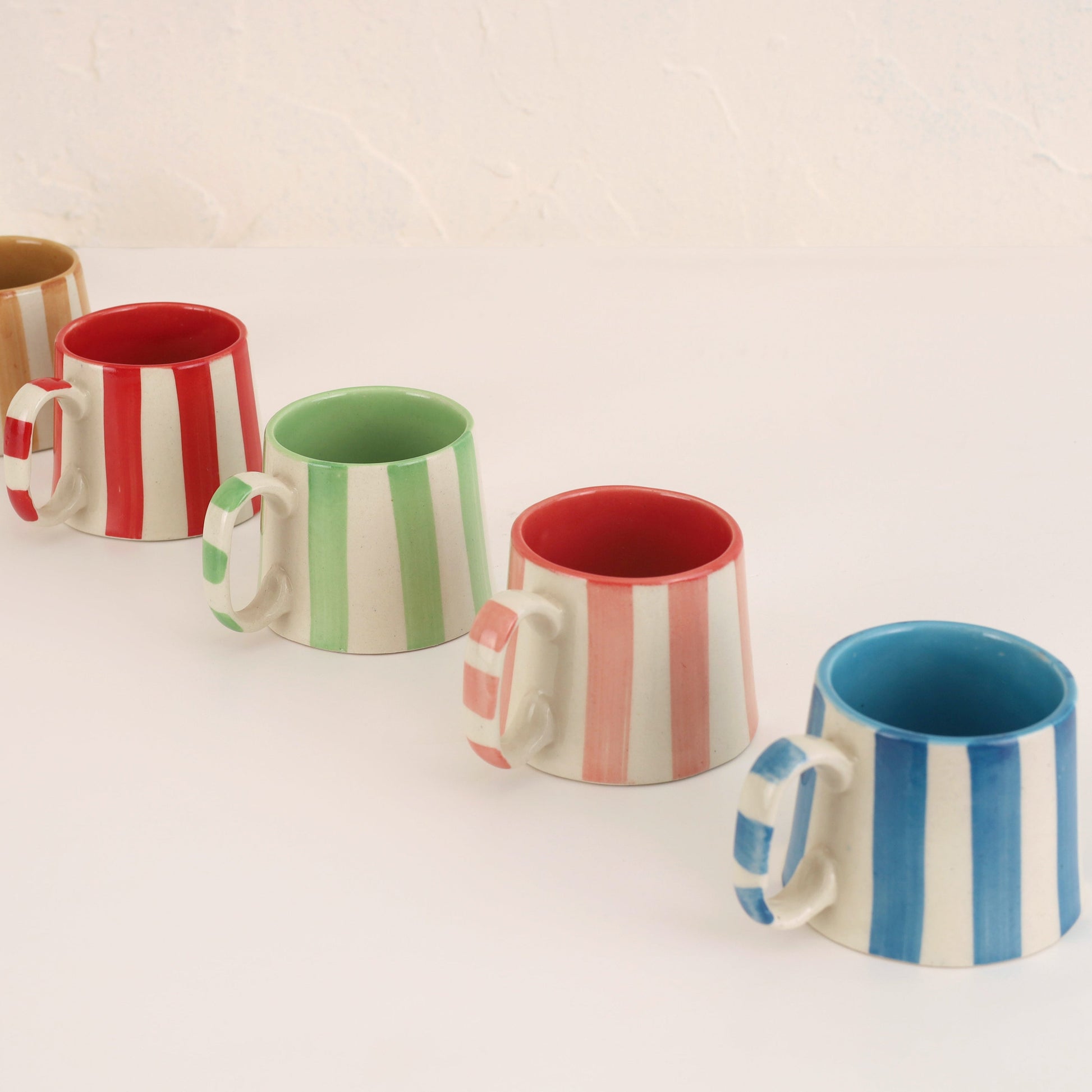 Ceramic Blue Stripe Coffee Cup, 220ml Handmade Set of 4 - Casa Amarosa