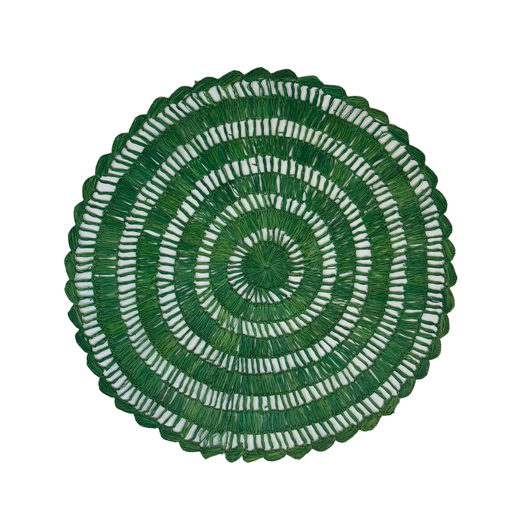 Buriti straw placemat handwoven from natural Brazilian palm fiber in green by Talah Home