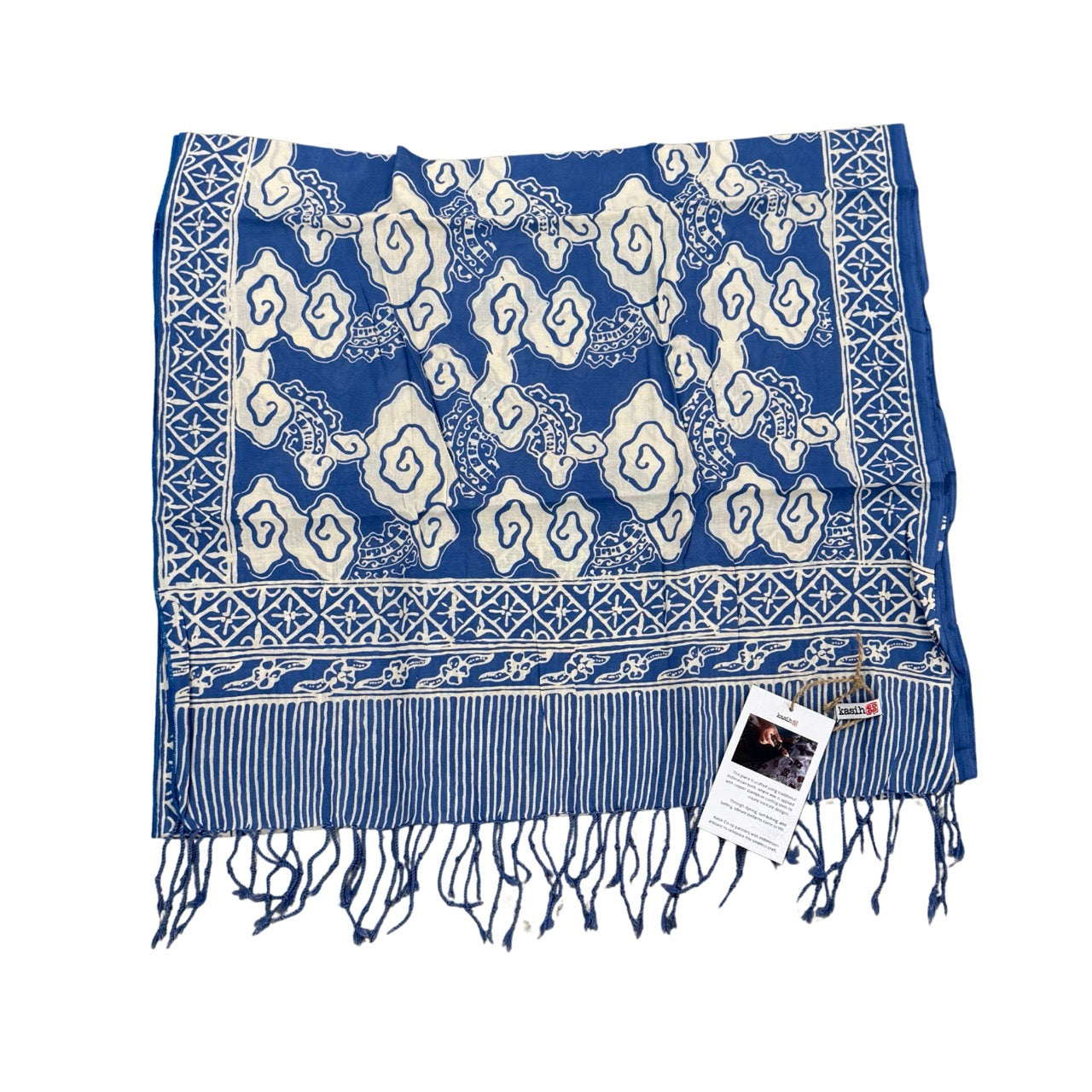 Handmade Batik Scarf, 100% Soft Cotton, Grey, Pewter Sky