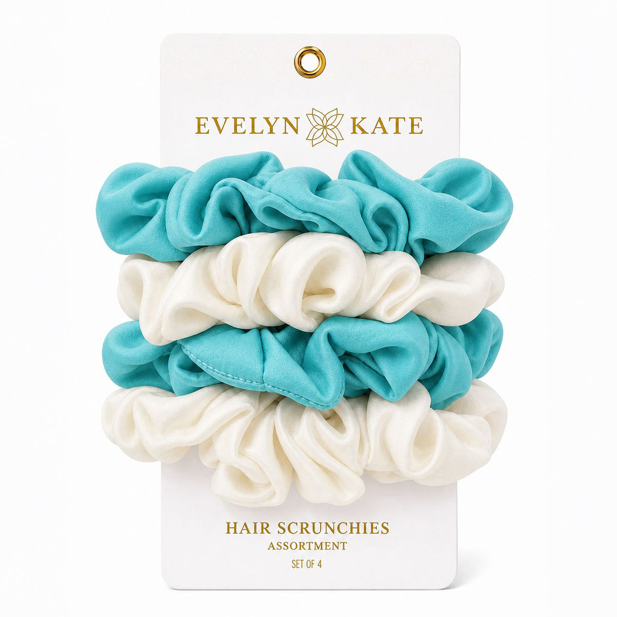 E&K Hair Scrunchies: Turquoise & White Assortment (set of 4)