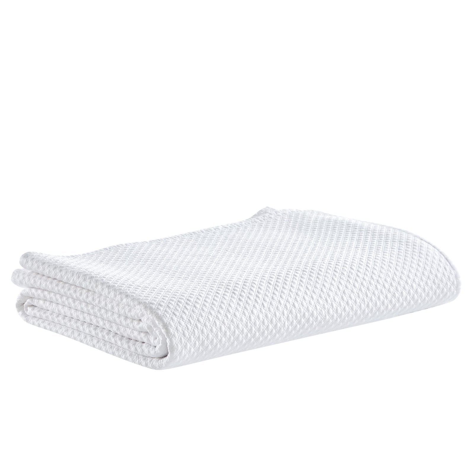 CL-200-9496_5|Neatly folded white textured coverlet, ideal for a contemporary bedroom, adding subtle dimension and comfort.