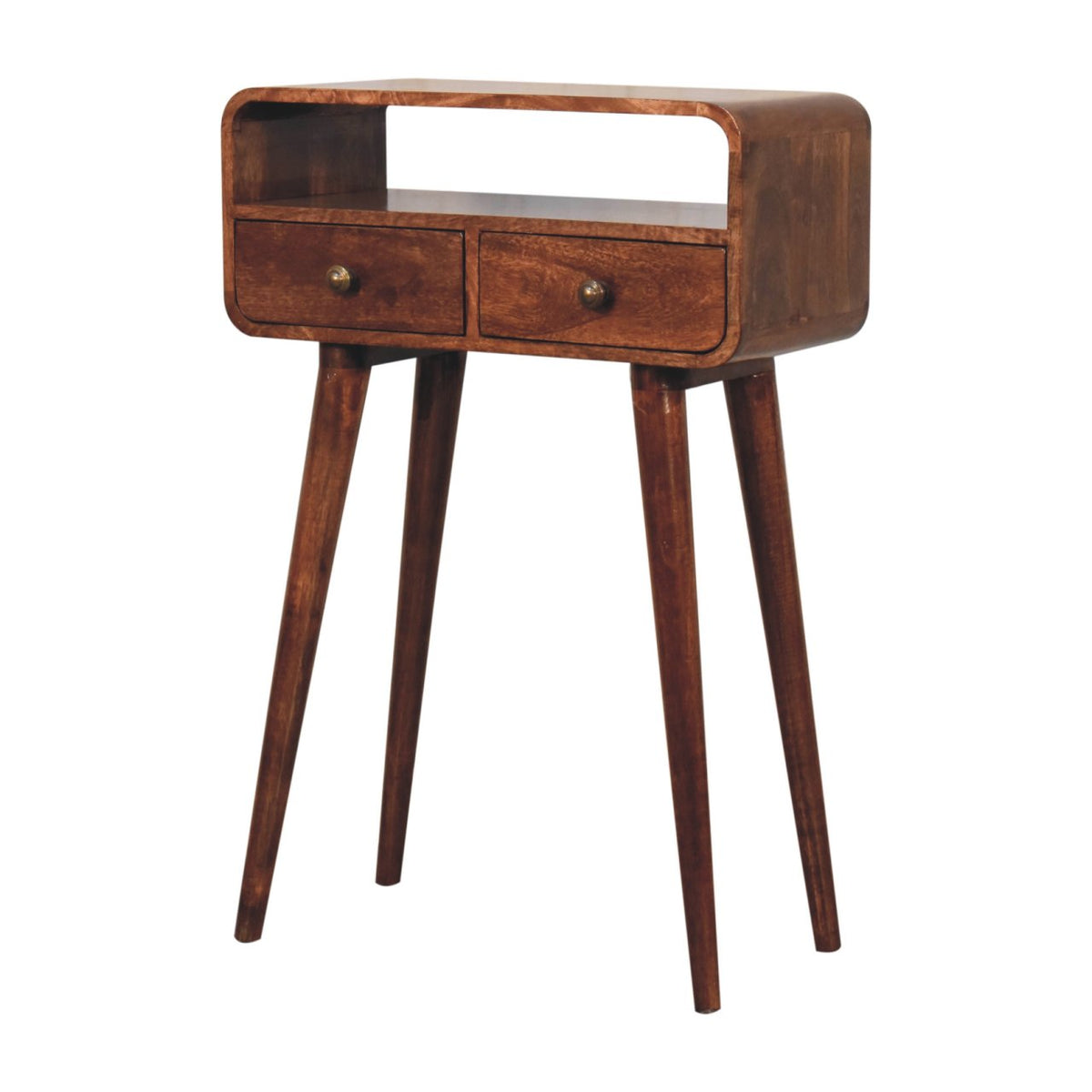 Solid Wood Mini Curved Honey Caramel Console Table