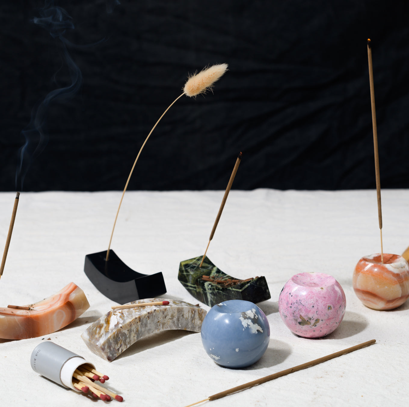 Gemstone sphere incense holder set