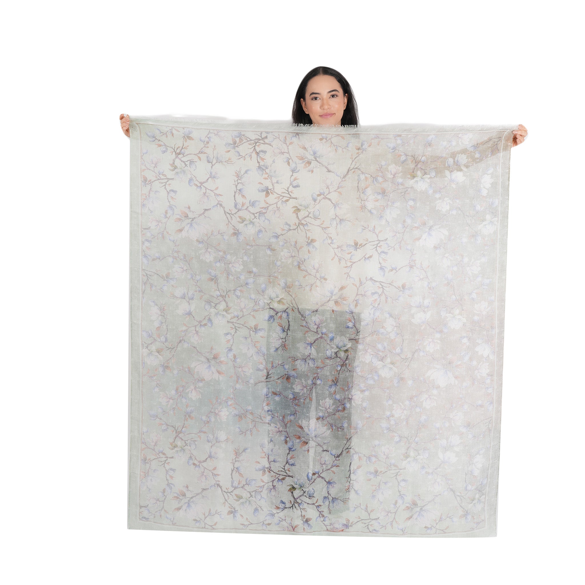 Magnolia Blossom Gradient Square Wrap - Mint Grey