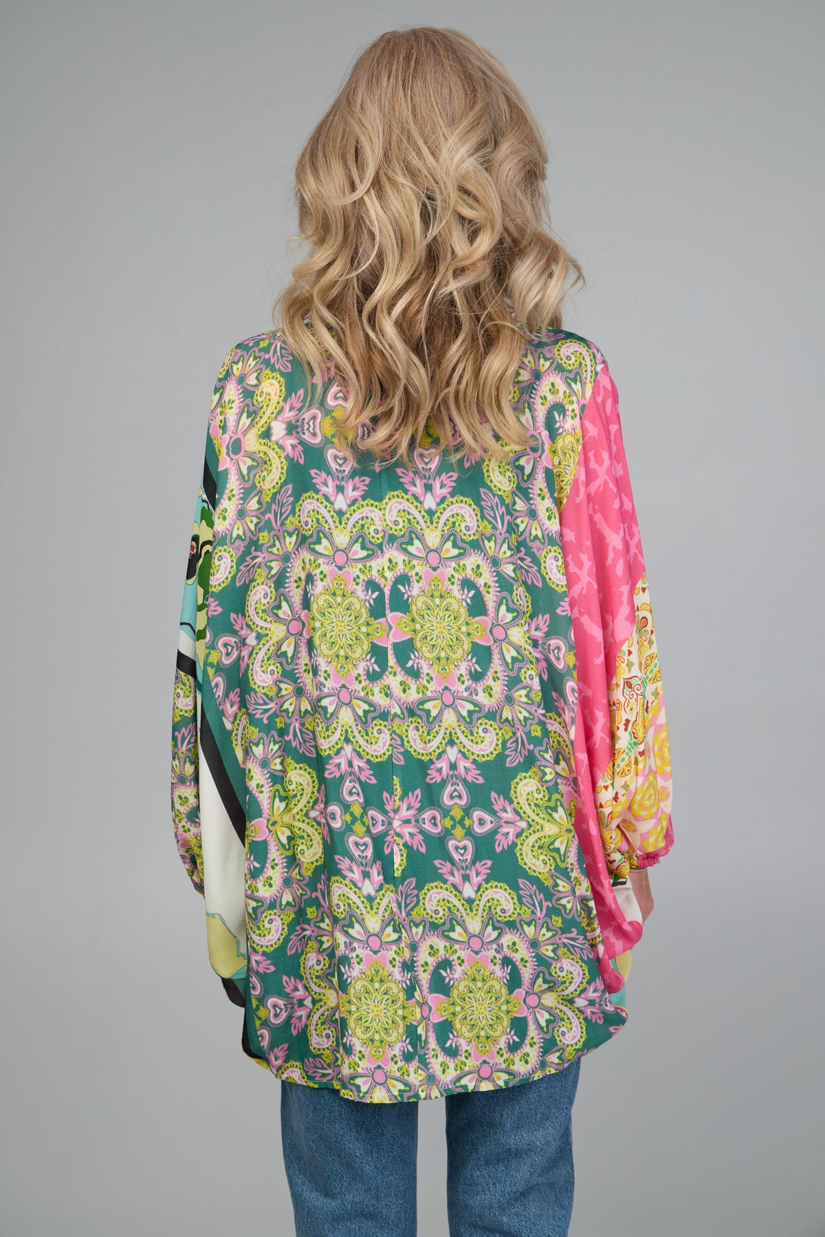 Multicolored Mixed Patterned Kimono - Pink