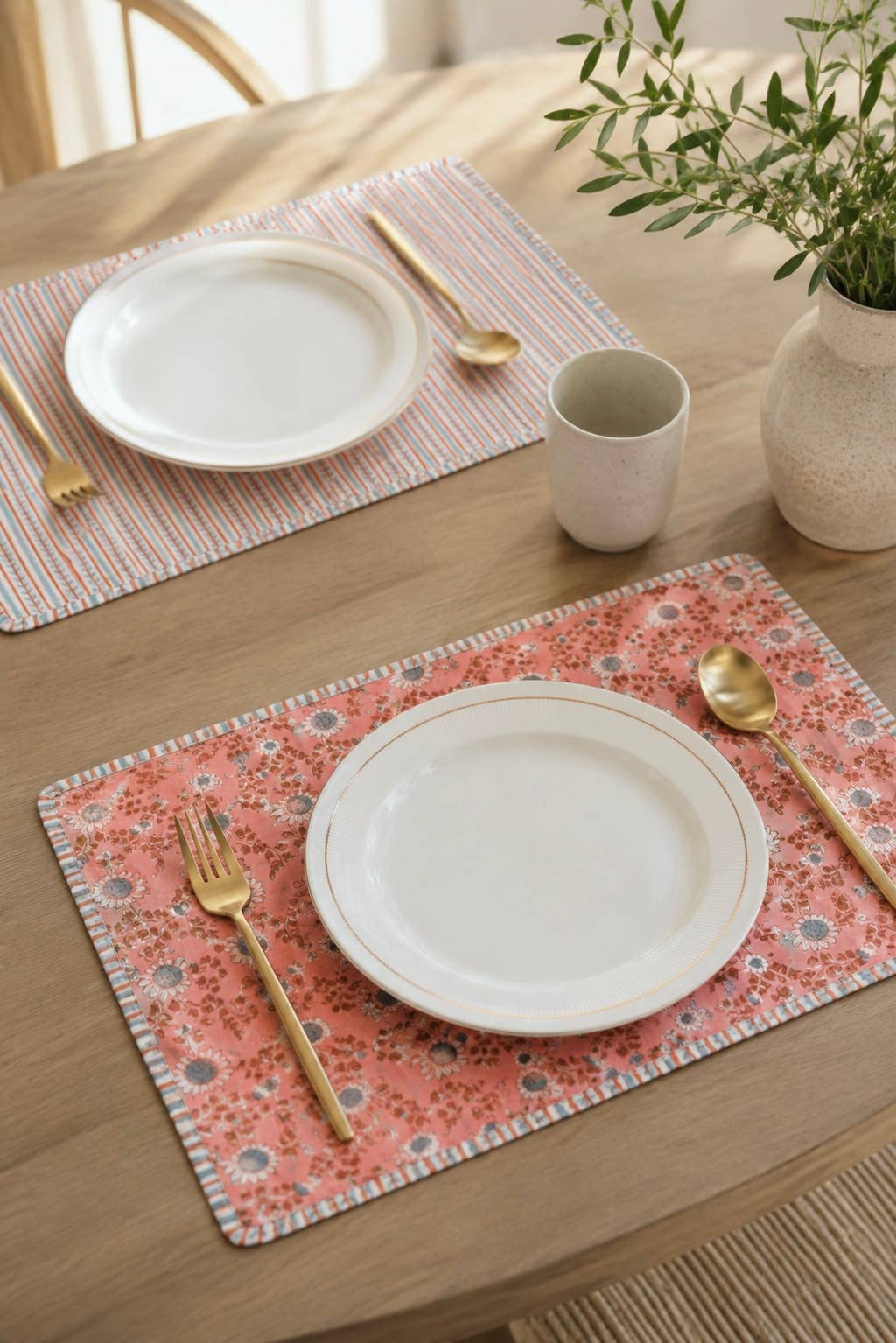 Terracotta & Blue Reversible Block Print Placemats-Set of 2