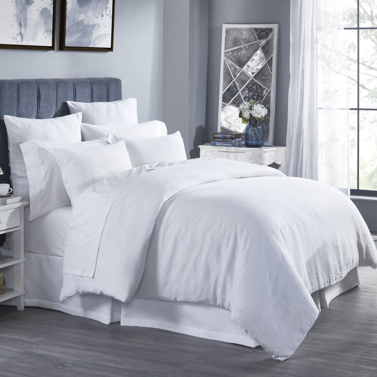 DT-042-9092_7|Light grey woven textured duvet cover fabric, soft linen blend, ideal for modern serene bedrooms. Luxurious bedding.