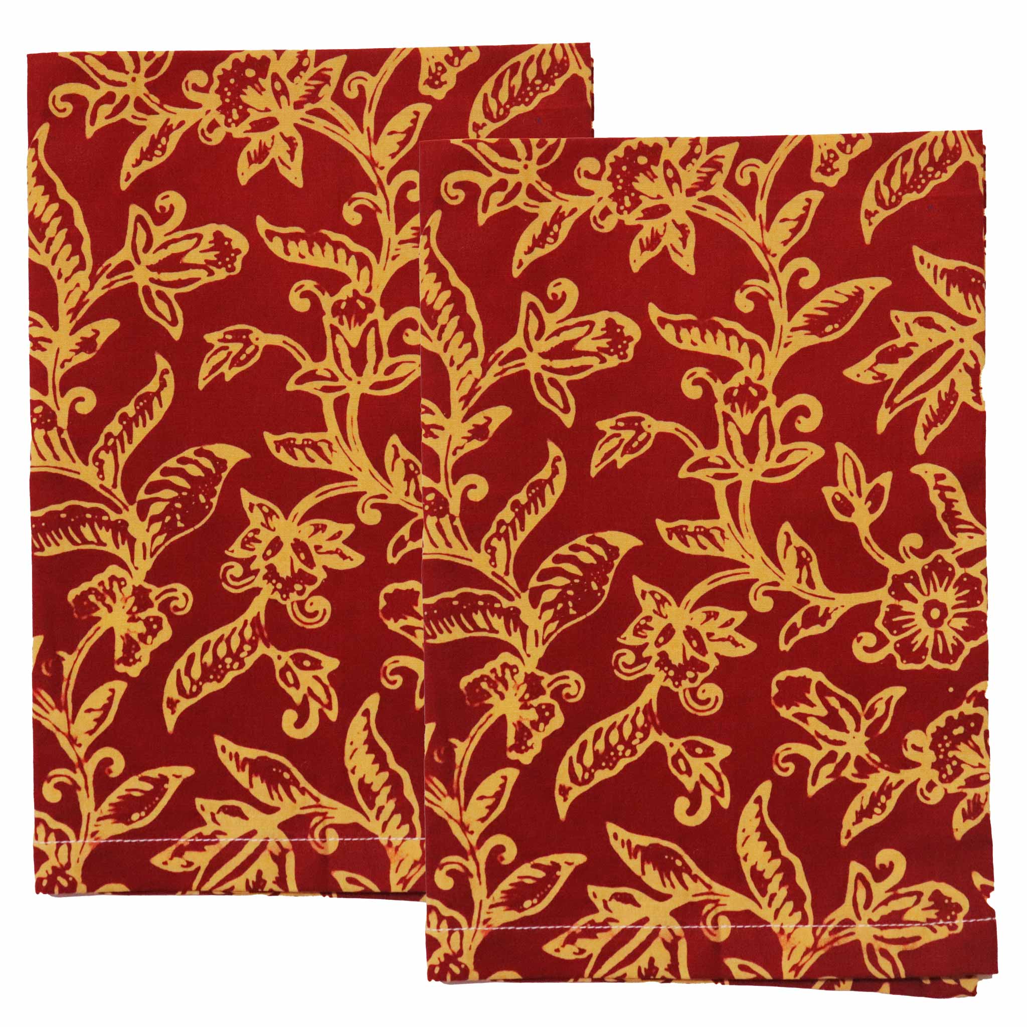 Batik Cloth Napkin Set of Two, Cherish, Hand Dyed, 100% Cotton, Red, Yellow