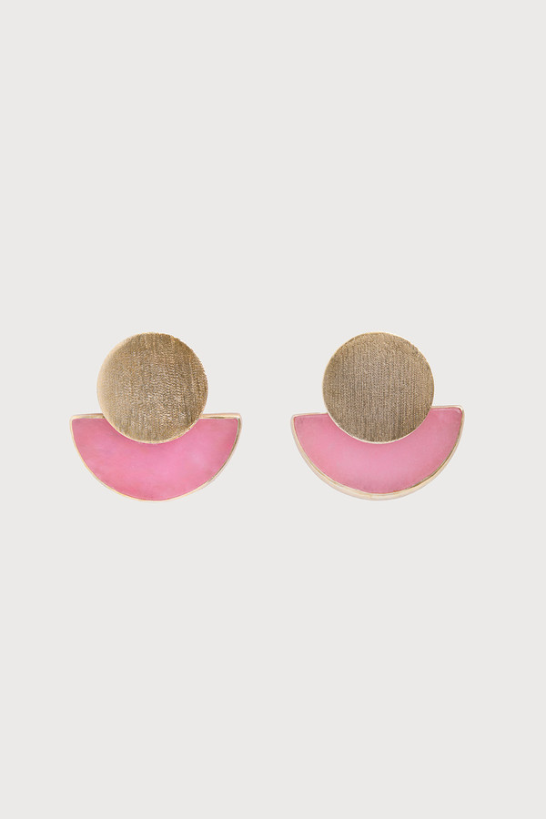 Geometric Half-Moon Earrings - Pink