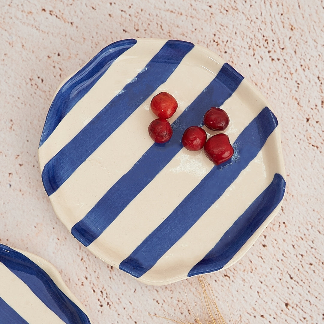 Ceramic Blue Stripe Plate, 6.3x6.3 Inches Set of 4 - Casa Amarosa