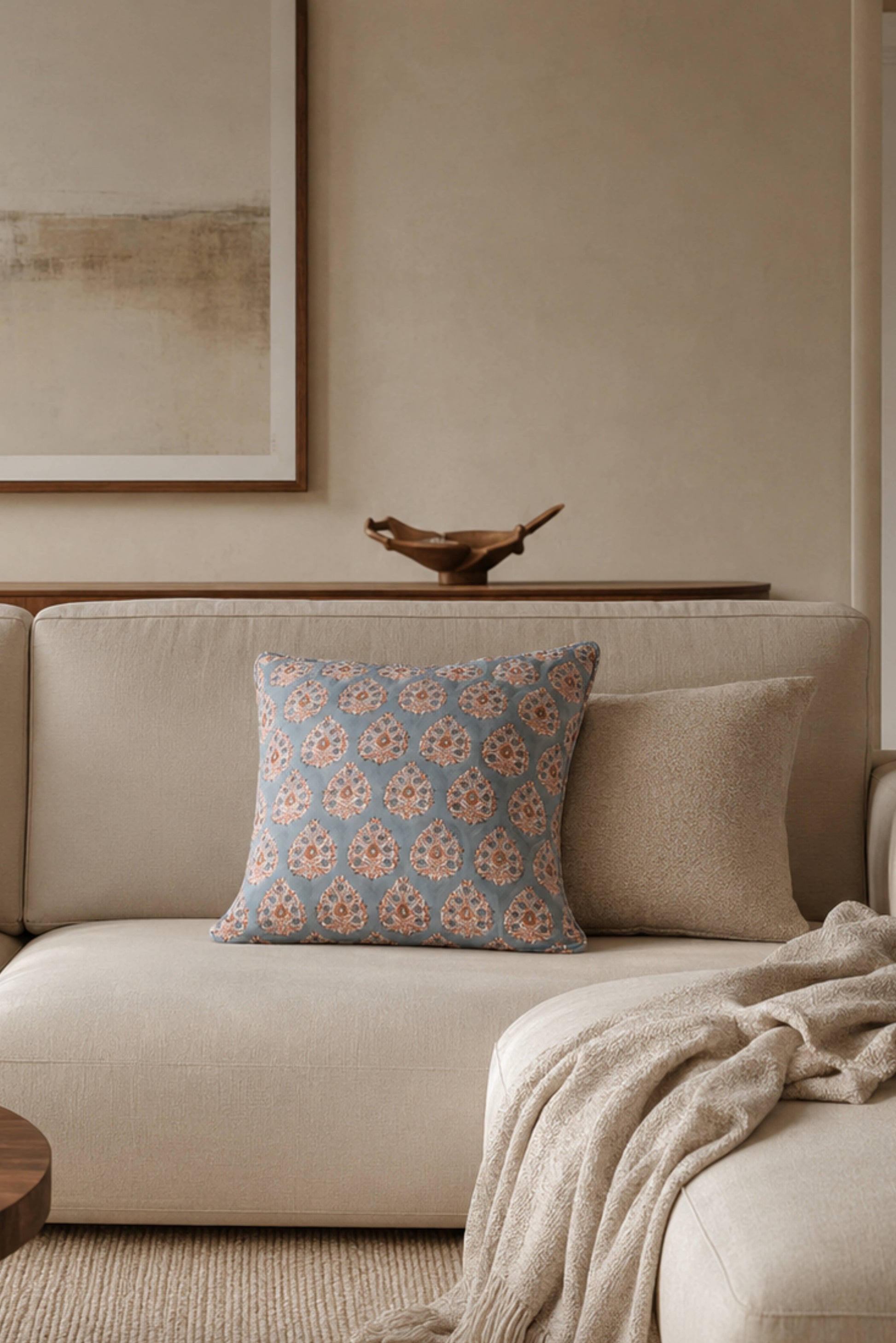 Terracotta Heirloom Buta Piped Blockprint Pillow Cover