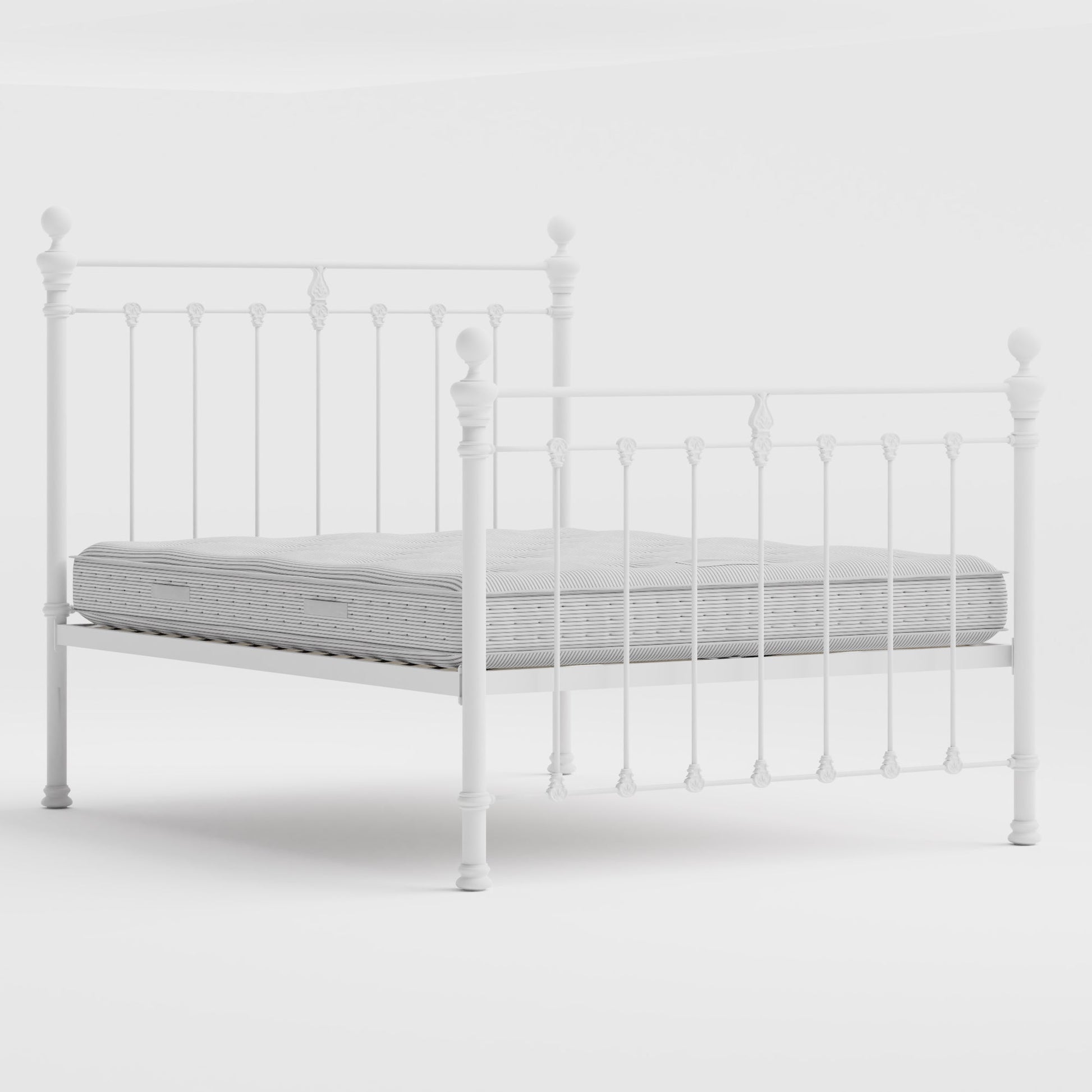 MB-201-7680_5|Sturdy white metal bed frame showcasing a mattress. Classic design, perfect for durable support and elegant bedroom style.