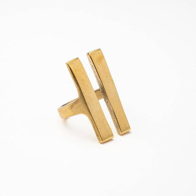 Simba brass ring worn on hand showing two flat parallel bands