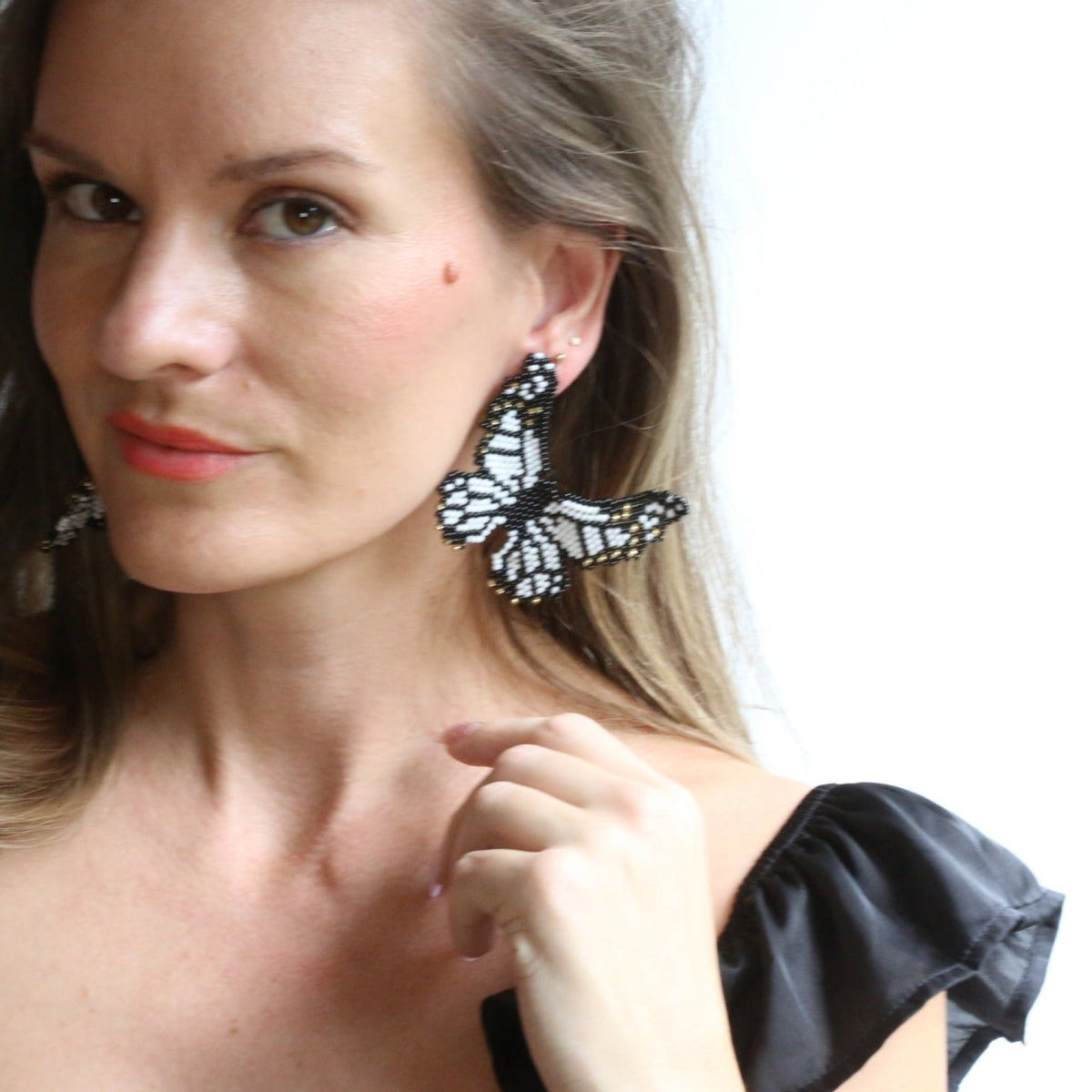 White Butterfly Seed Bead Embera Earrings