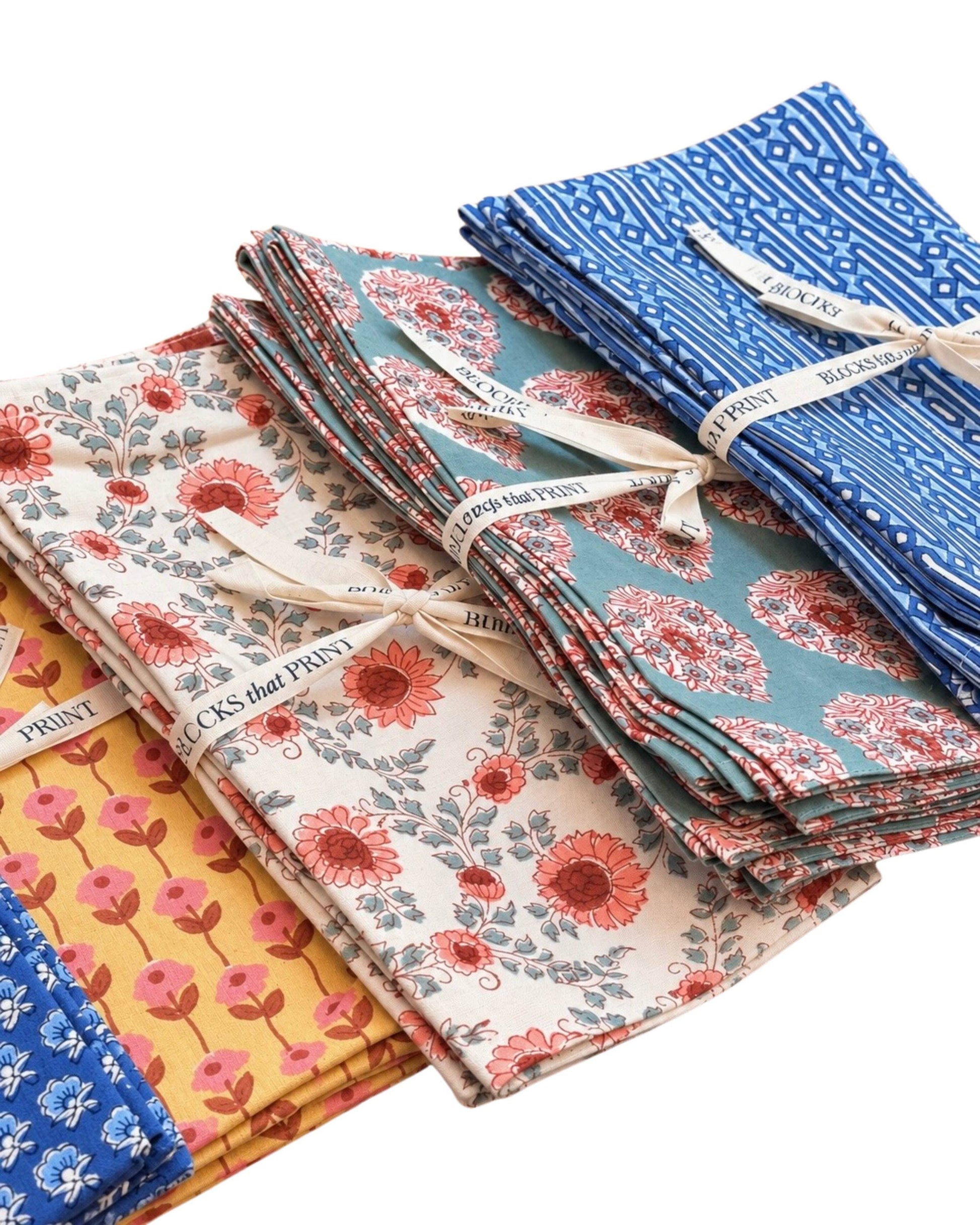 Terracotta Bloom Floral Block Print Napkins (Set of 4)