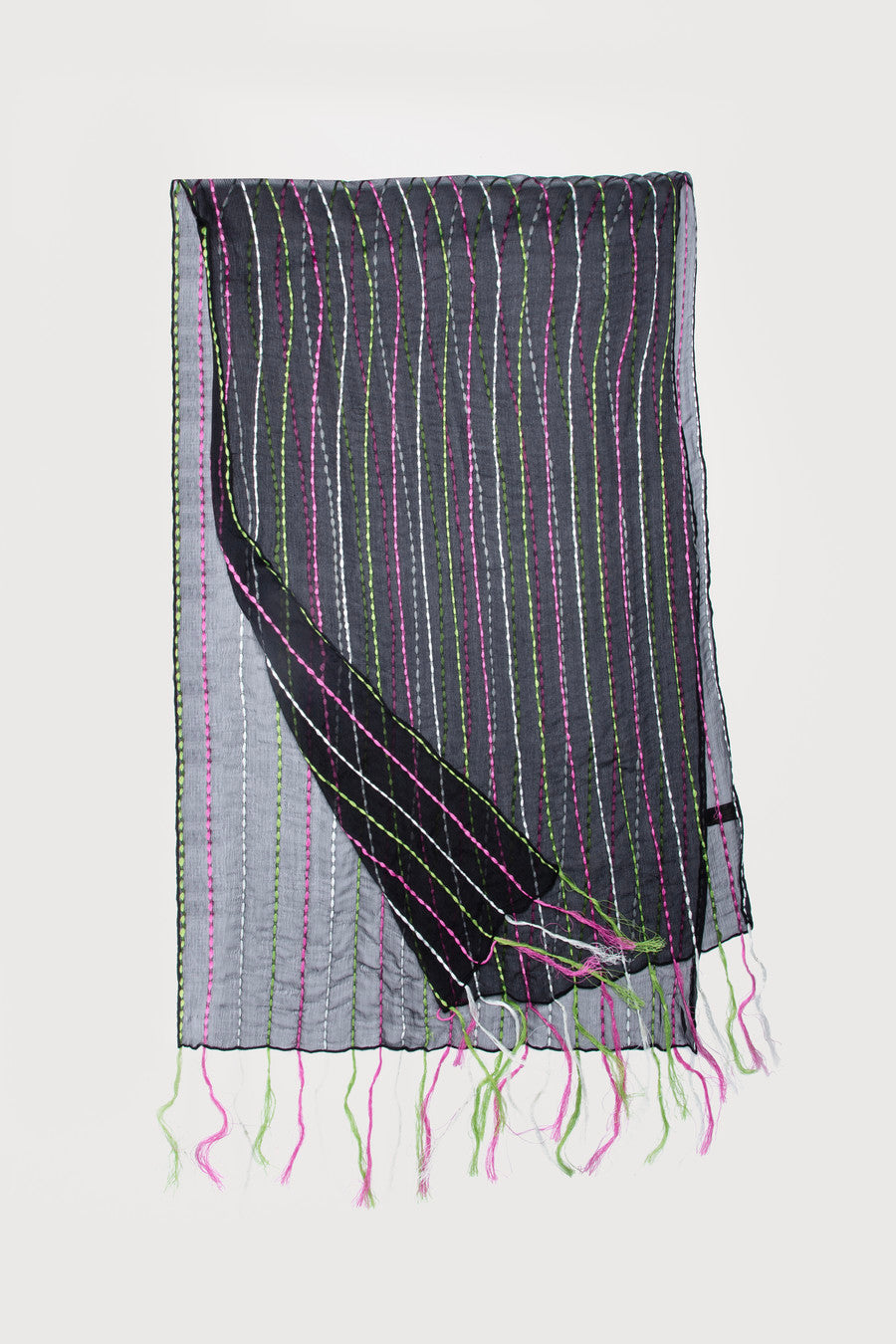 Rio Silk Scarf with Tassel - Black