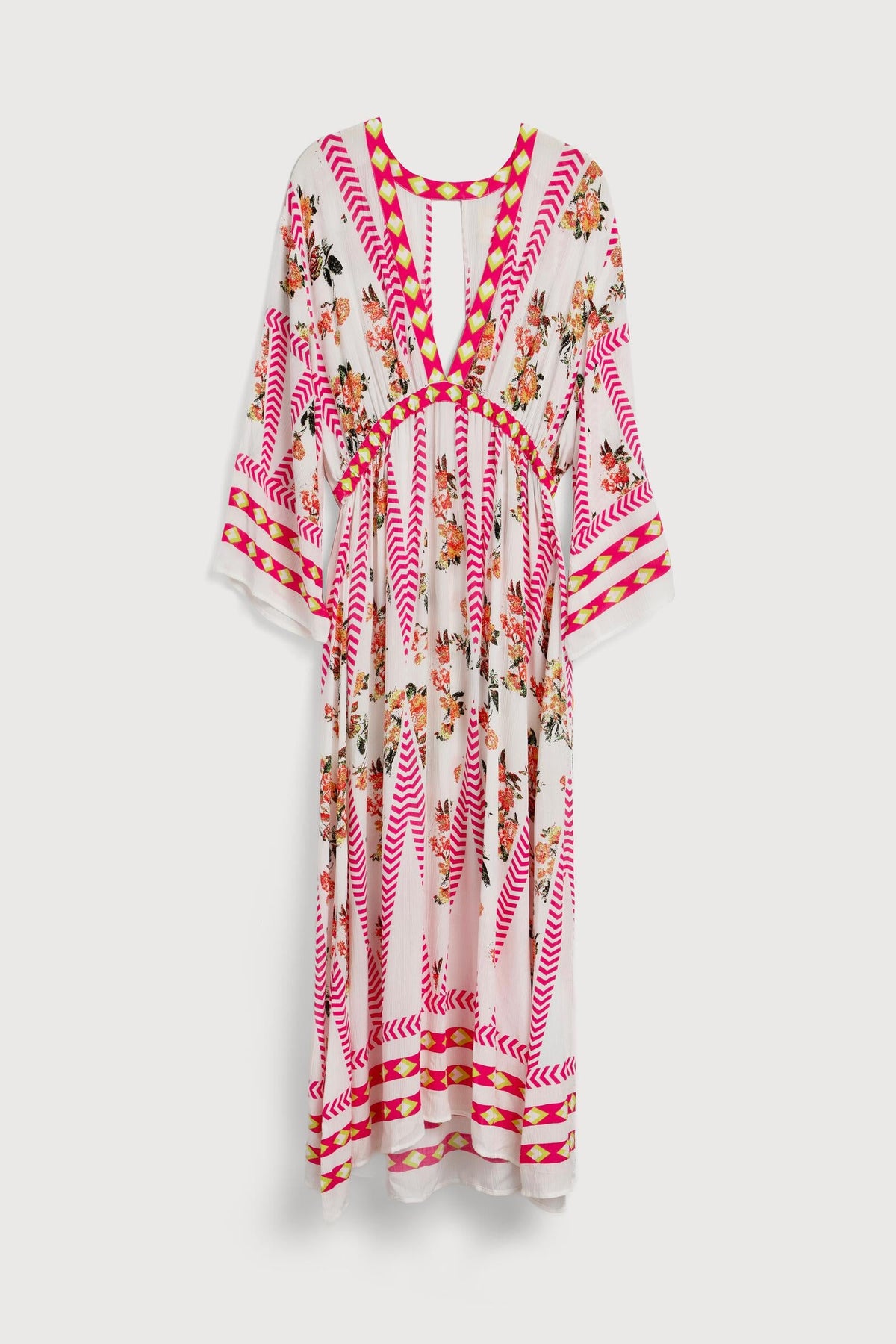 Aztec Floral Keyhole Kaftan - White Combo