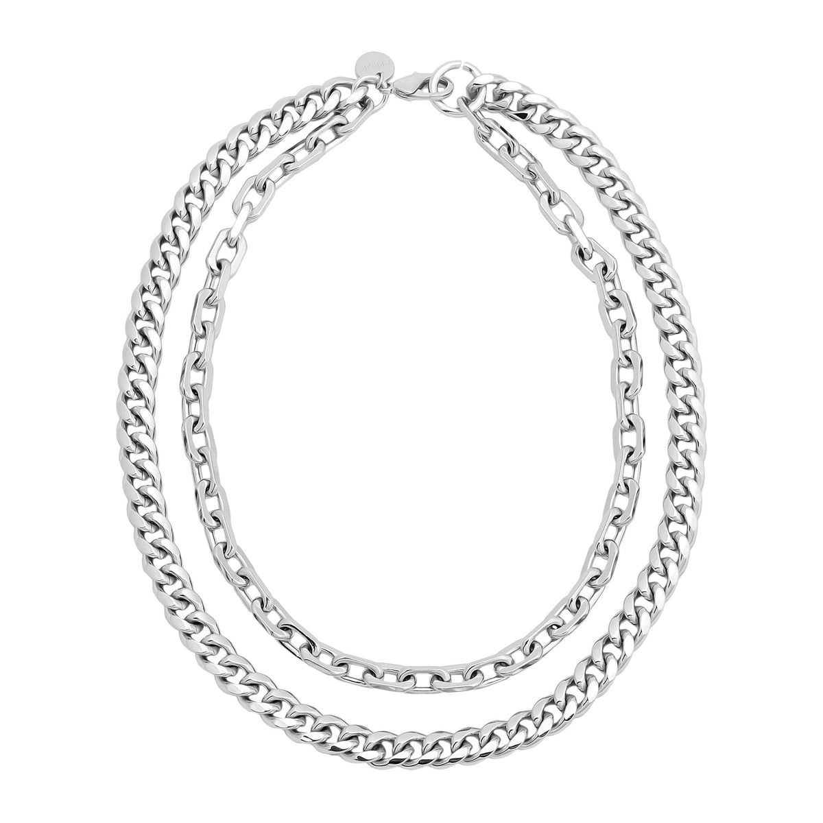 Silver double-strand chain necklace from Cash Necklace collection, stylish and shiny