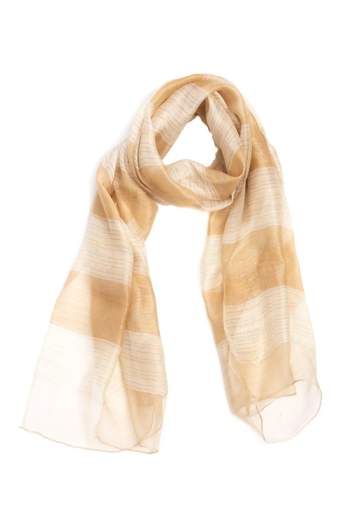Silk Wool Shimmering Striped Scarf - Moccasin