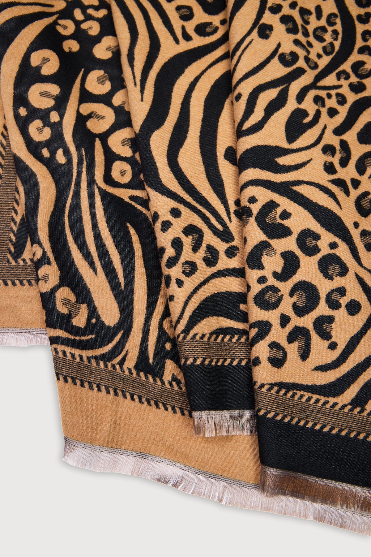 Animal Print Reversible Scarf - Camel