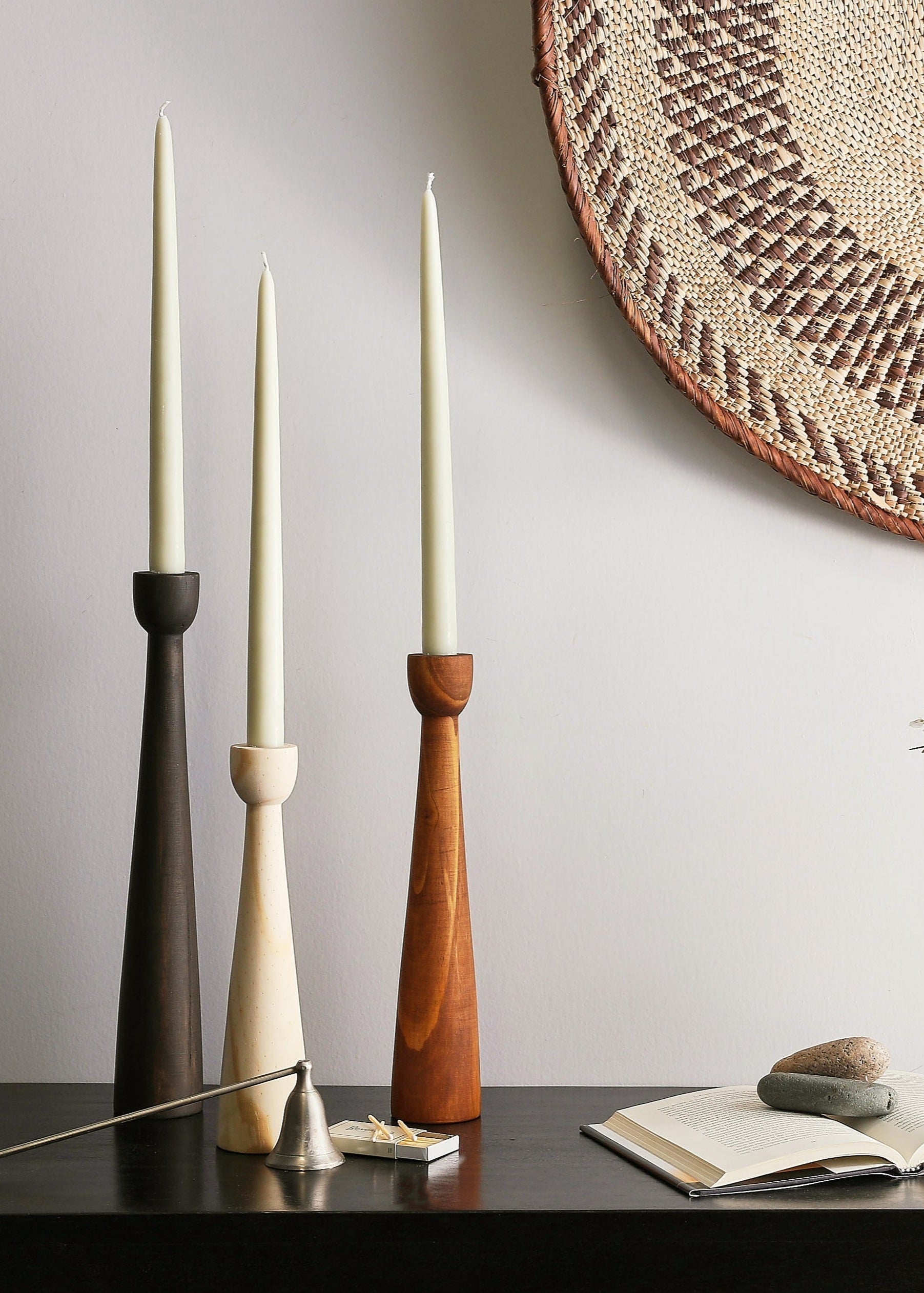wooden pillar candle holders set of 3