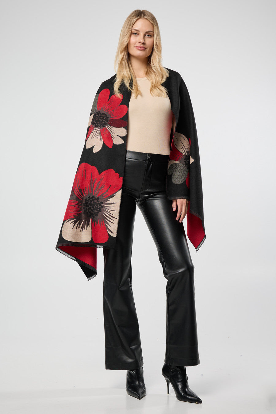 Fresh Floral Reversible Scarf - Crimson