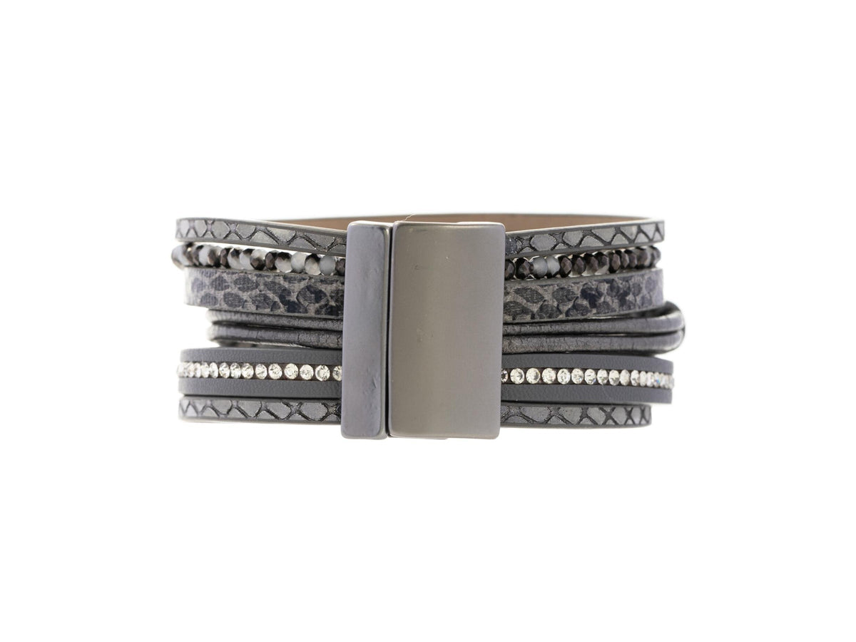 TRIPLICITY STONE LEATHER BRACELET - Gunmetal