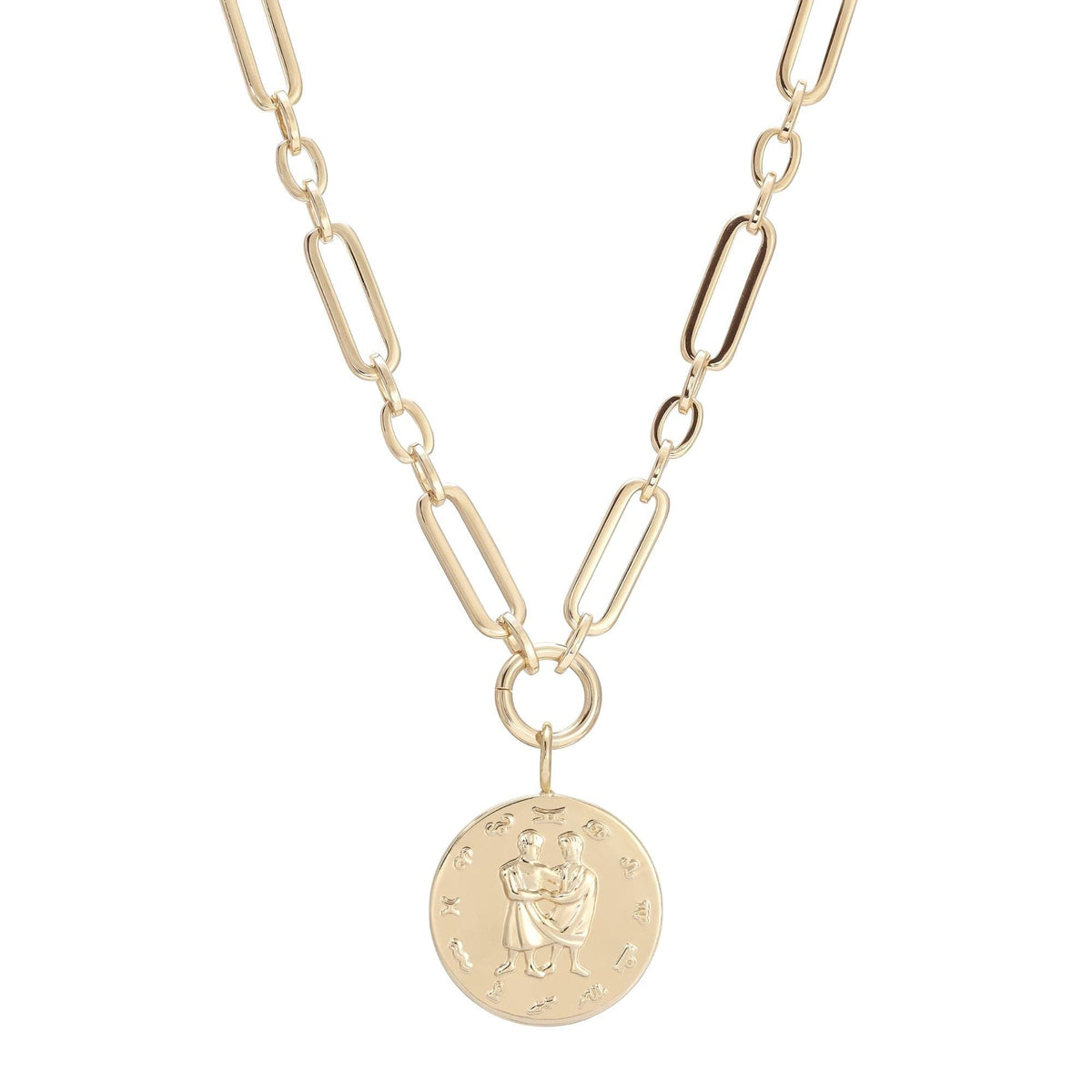 Gold-toned Zodiac Pendant Necklace with Gemini symbol on a chain