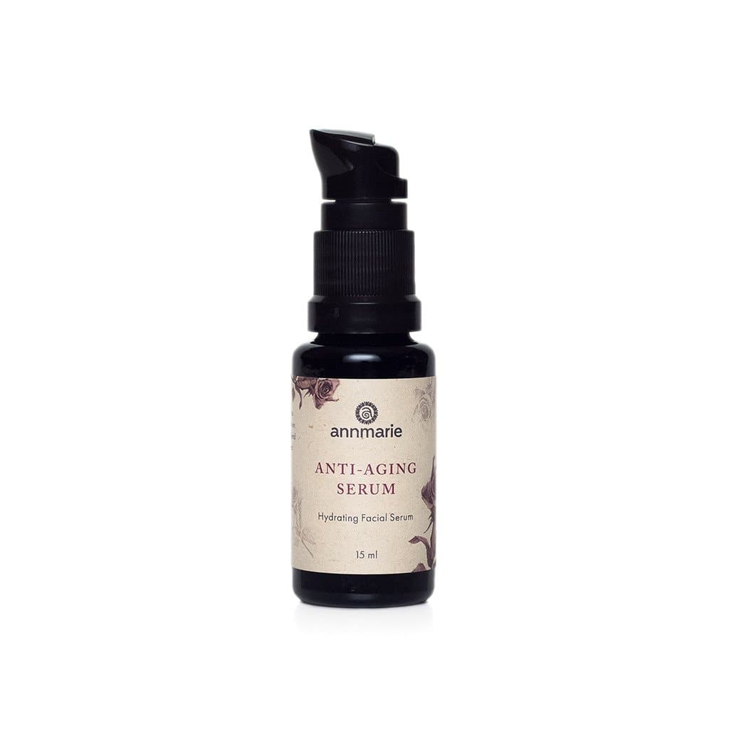 Annmarie Skin Care Anti-Aging Serum hydrating facial serum product bottle with pump dispenser, 30 ml skincare.
